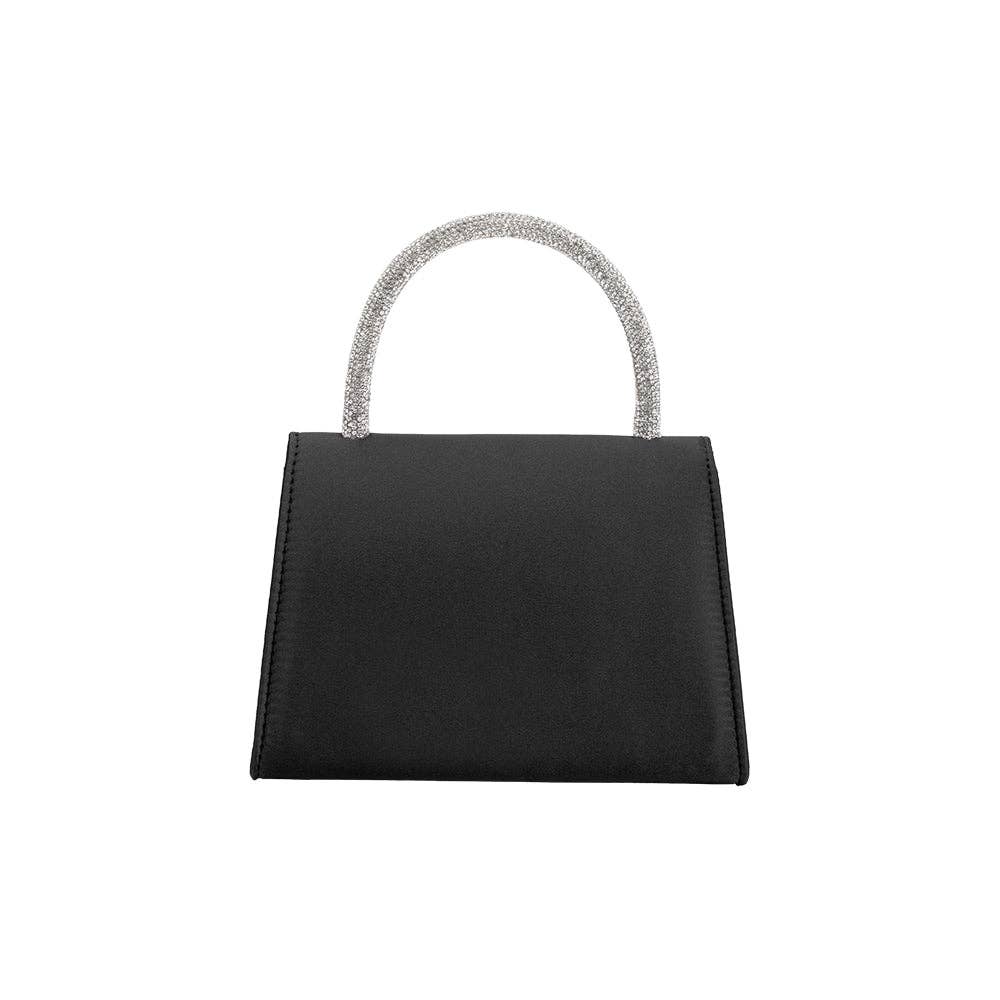 Melie Bianco - Sadie Black Satin Top Handle Bag