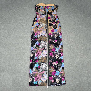 Elegant Floral Sequin Embroidered Mesh Tube Top Dress