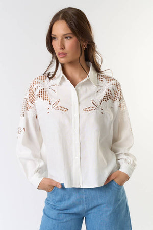 White Embroidered Button Down Shirt