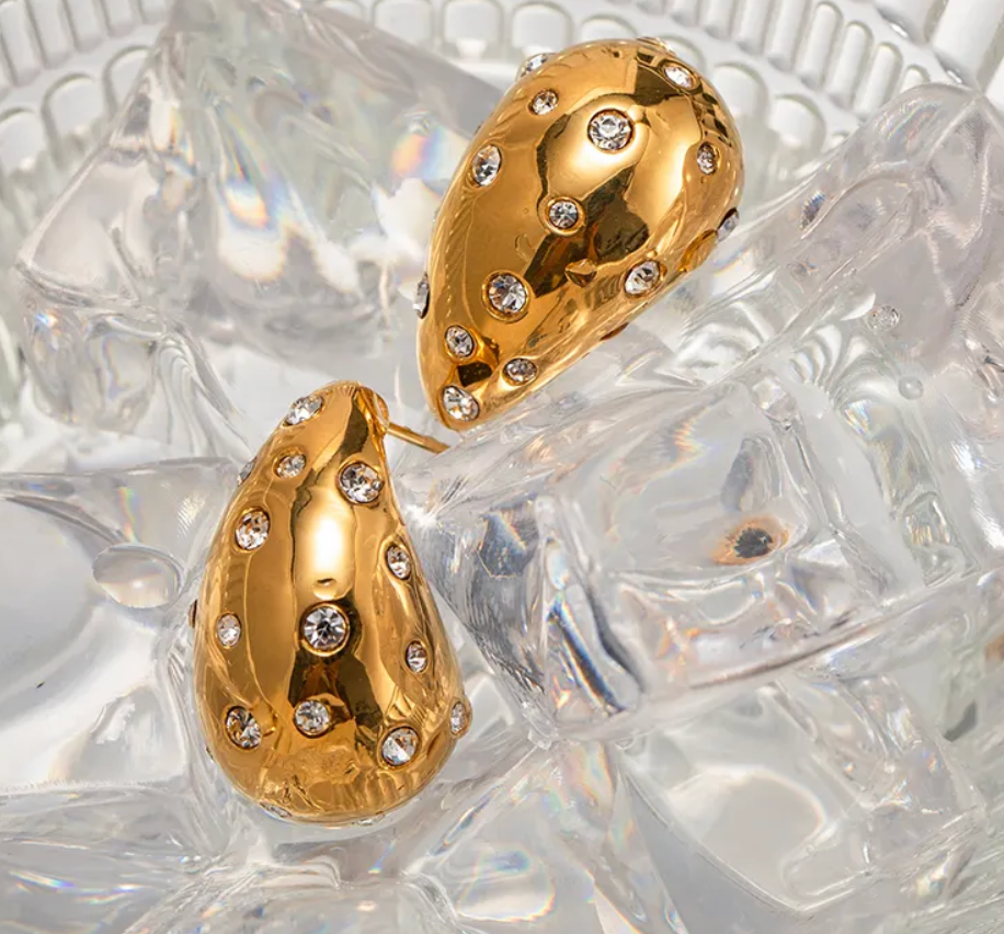 HoopLa - Icon Tear Drop-Stainless Steel and CZ: Yellow Gold