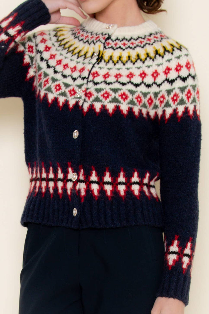 Fair Isle Knit Sweater Cardigan