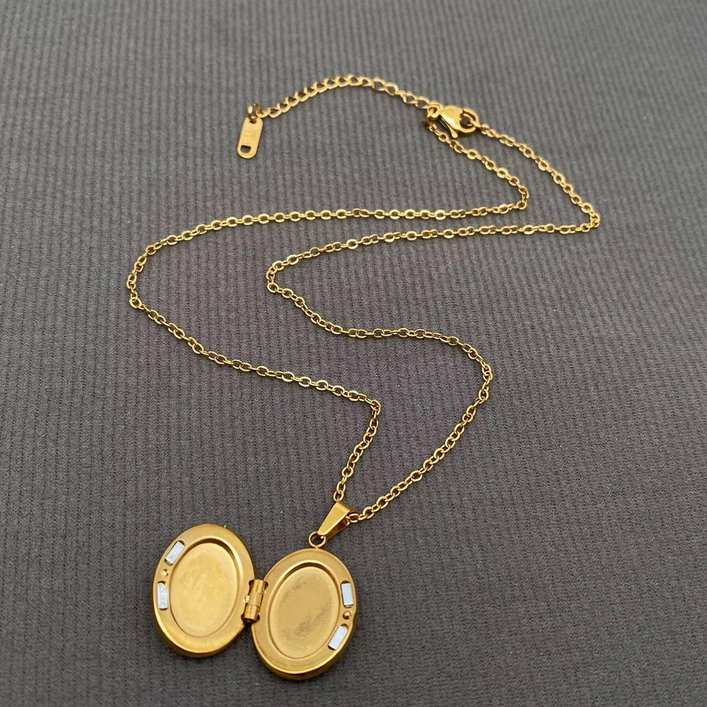 Star Moon Locket Charm 18K Gold Necklace