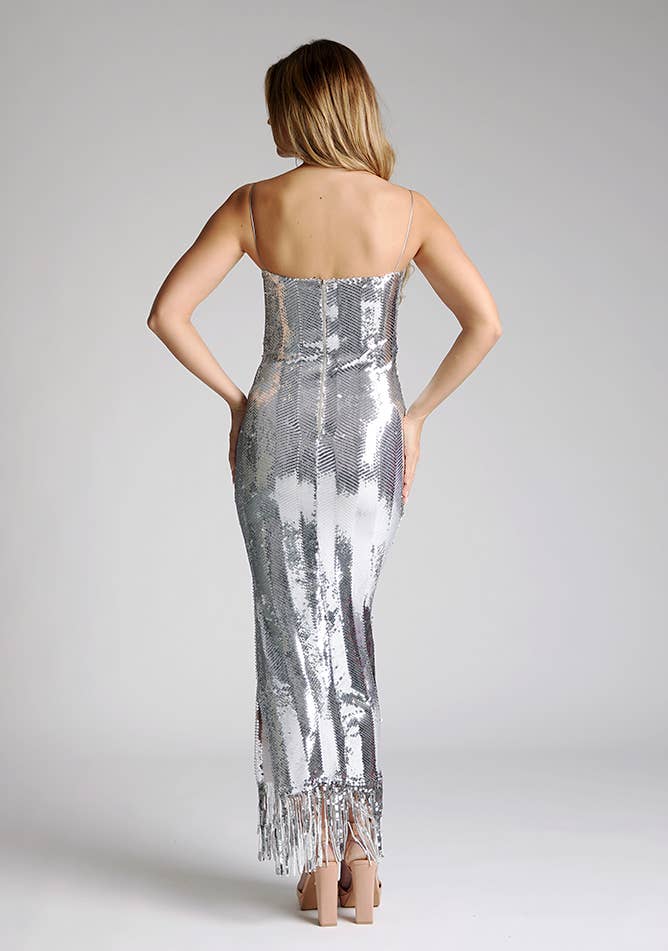 Vesper Melody Silver Sequin Midaxi Dress