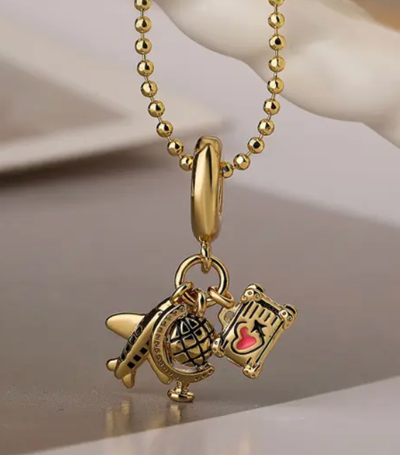 HoopLa Style - Charm Necklace - Travel Talisman Stainless Steel Necklace: Suitcase