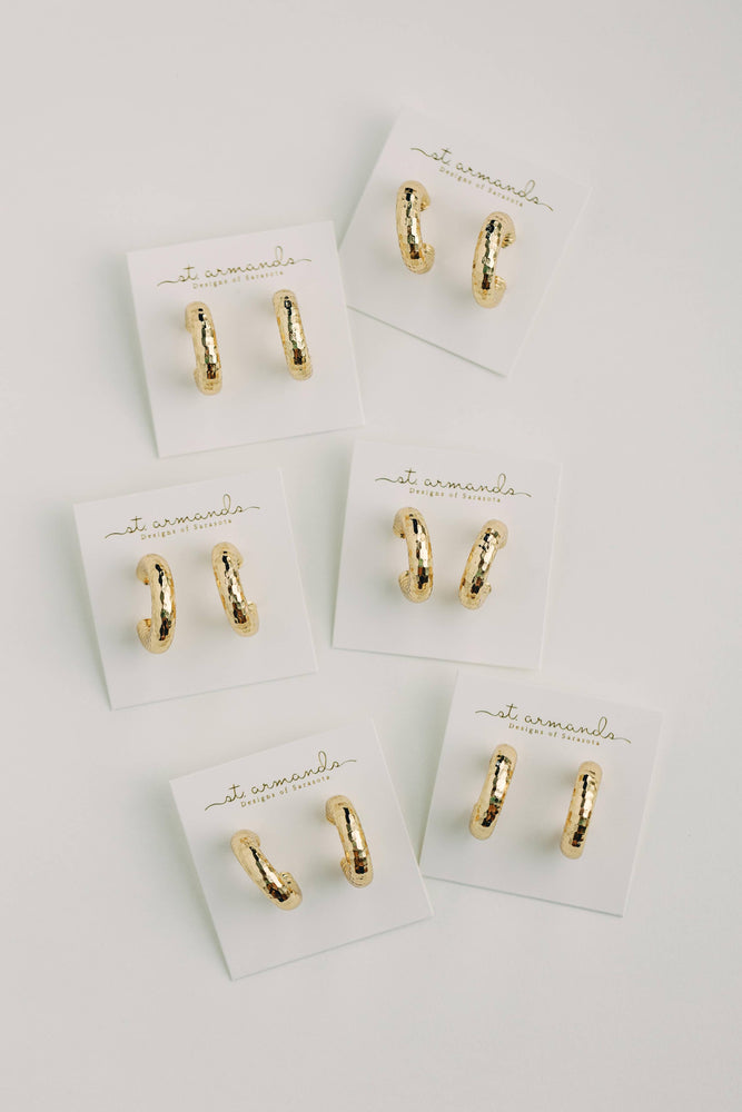 St Armands Designs of Sarasota - Hammered Gold Vintage Style Hoop Earrings