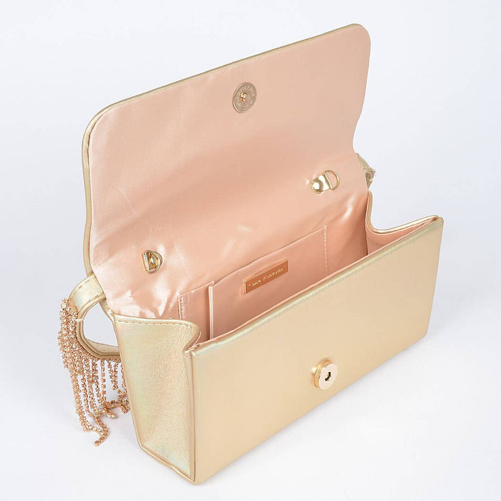 Silver Fringe Rhinestone Handle Bag