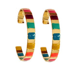 St Armands Designs of Sarasota - Gold and Rainbow Enamel Striped Hoop Statement Earrings