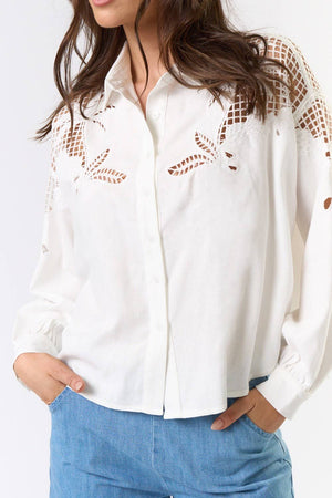 White Embroidered Button Down Shirt