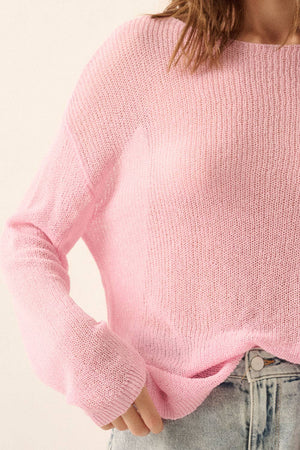 Lightweight Knit Loose-Fit Boatneck Sweater: Soft Pink