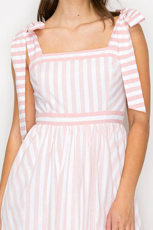 Dreamy Pink Stripe Maxi Dress with Shoulder Tie