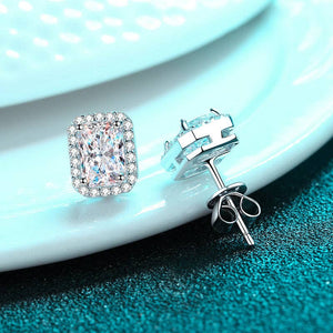 Square Moissanite Stud Earrings in 925 Sterling Silver: 4.0 ct / B