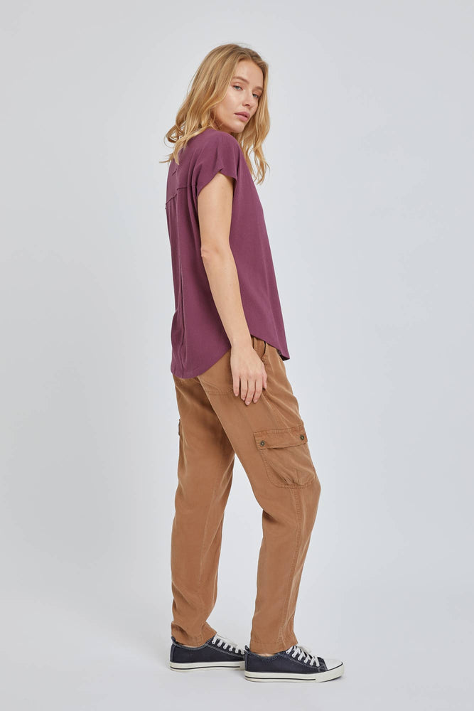 Merlot Basic Garment Washed V-Neck Tee