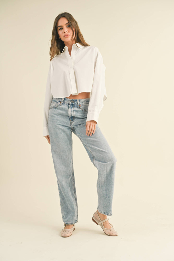 White Cropped Button Down