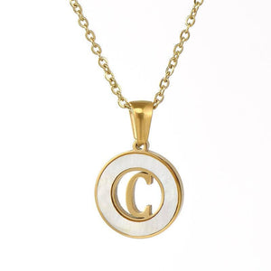 Circular Hollow Shell Initial Pendant Necklace