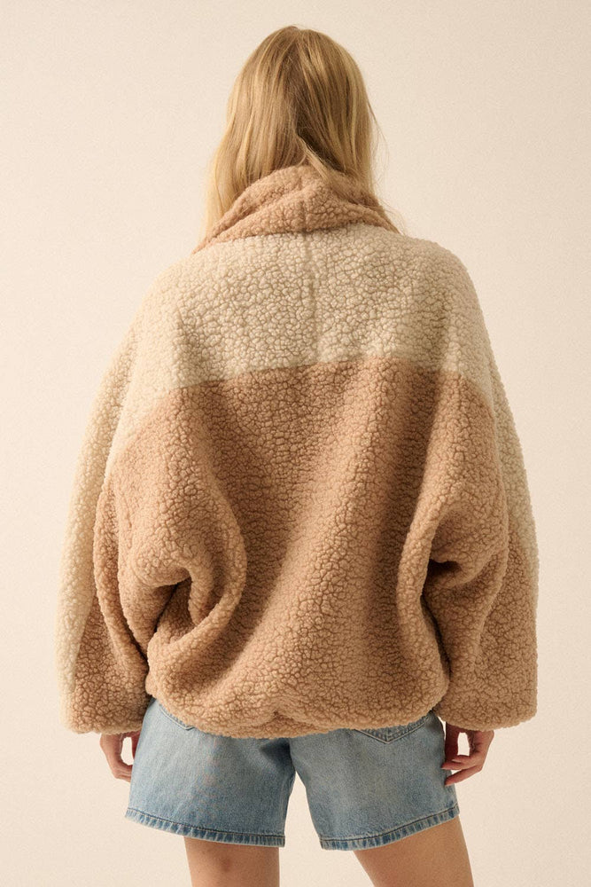 Coconut Milk-Camel Sherpa Fleece Jacket