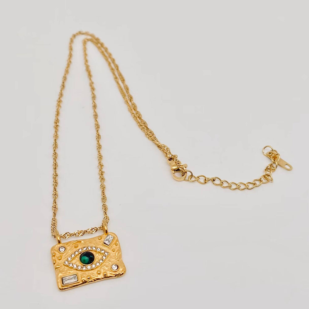 Square Evil Eye Gold Plated Stainless Steel Necklace