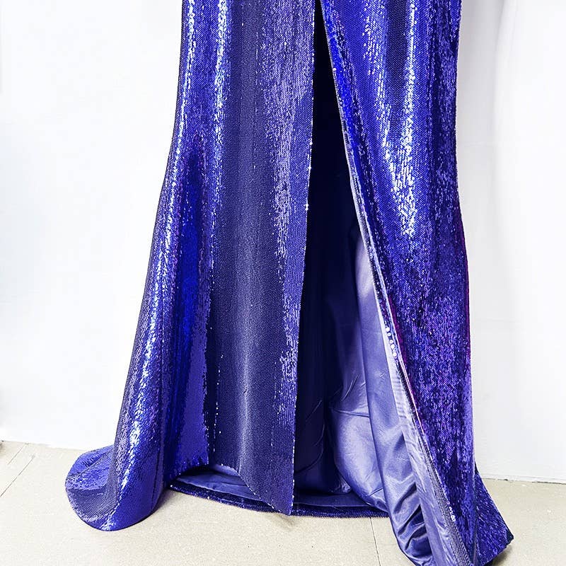 Deep Amethyst Handmade Sequin Mermaid Evening Gown with Front Slit