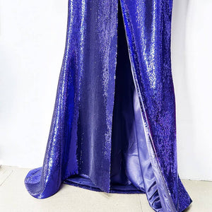 Deep Amethyst Handmade Sequin Mermaid Evening Gown with Front Slit