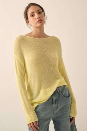 Lightweight Knit Loose-Fit Boatneck Sweater: Soft Lemon