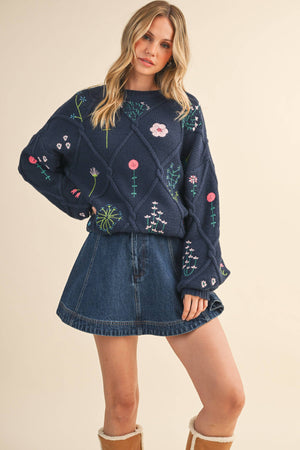 Wildflower Navy Sweater