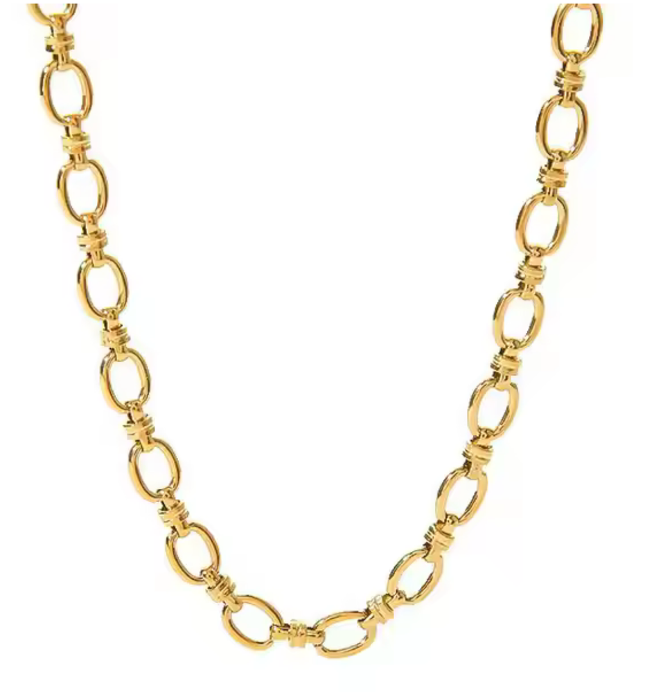 HoopLa - Rio Knuckle Link Steel Necklace 14K Gold Waterproof: Yellow Gold