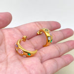 Inlaid Colored CZ 18K Gold Plated
