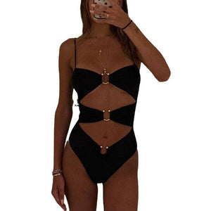 Black Horseshoe Out One Piece Swimsuit