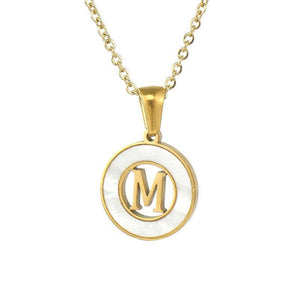Circular Hollow Shell Initial Pendant Necklace