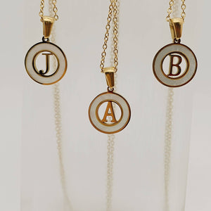 Circular Hollow Shell Initial Pendant Necklace