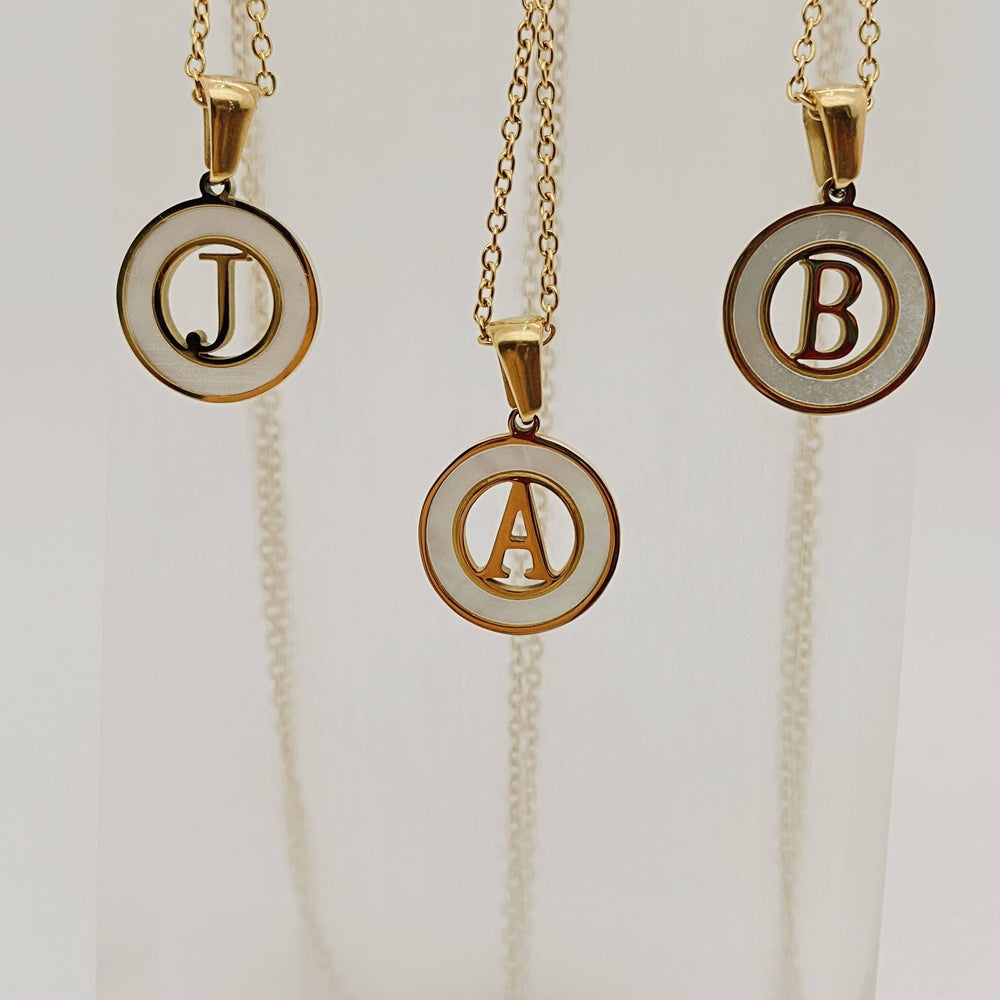 Circular Hollow Shell Initial Pendant Necklace: G