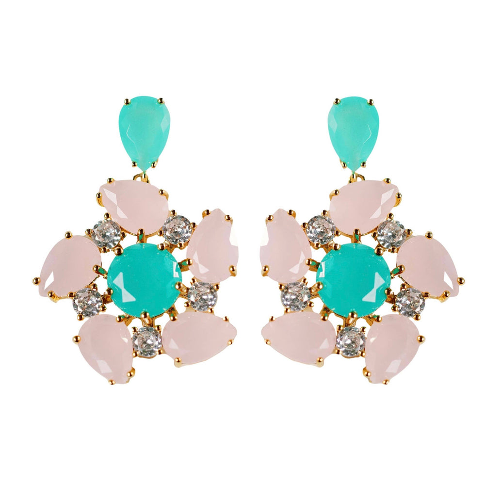 St Armands Designs of Sarasota - Pink and Turquoise Diamond Pinwheel Statement Earrings