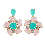 St Armands Designs of Sarasota - Pink and Turquoise Diamond Pinwheel Statement Earrings
