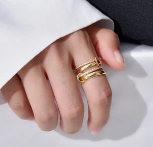HoopLa Style - Multi Band Eternity Ring band- stacking bands: Yellow Gold / 7