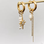 Pearl Zircon Star Charm Huggie Earrings