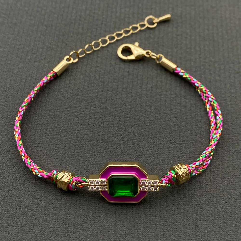 Boho zircon & Rhinestone Enamel Charm Rope Bracelet
