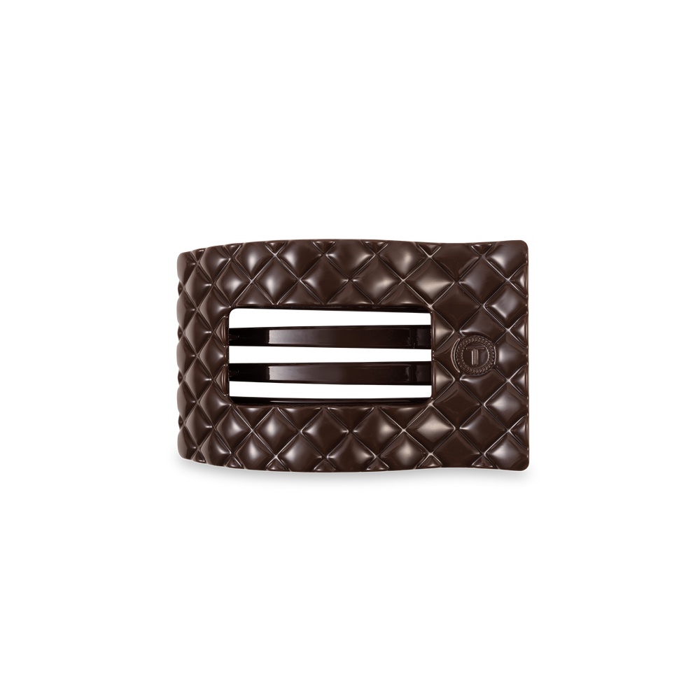 TELETIES - Flat Rectangle Hair Clip | Small | Truly Taupe Quilted
