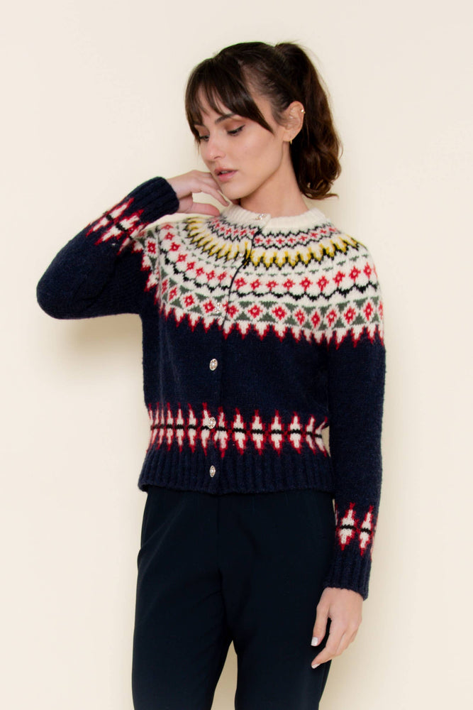 Fair Isle Knit Sweater Cardigan