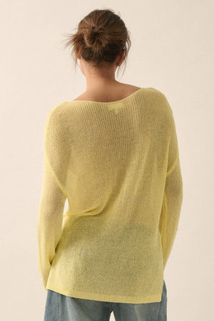 Lightweight Knit Loose-Fit Boatneck Sweater: Soft Lemon