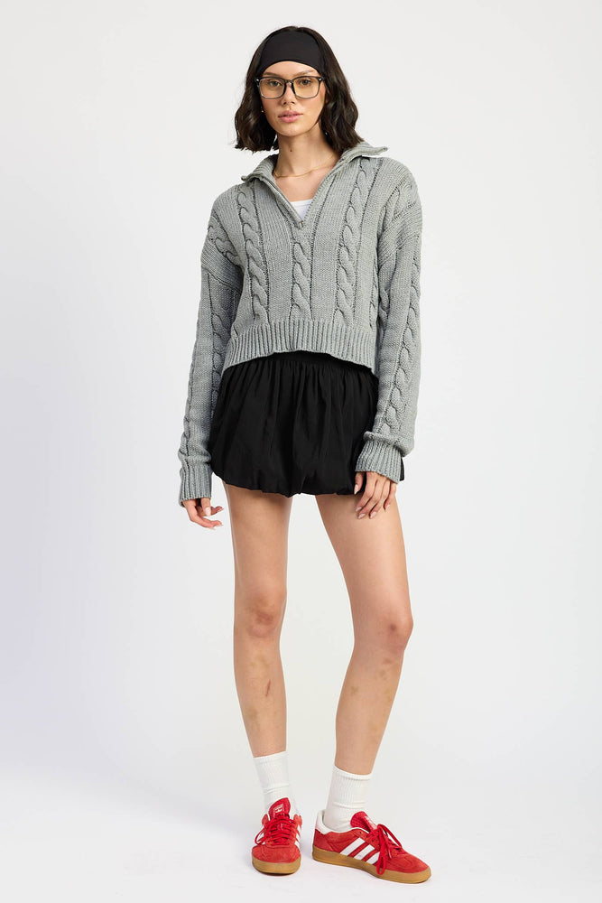 Gray Cable Half Zip Sweater