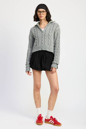 Gray Cable Half Zip Sweater