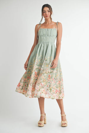 Sage Floral Print Midi Dress