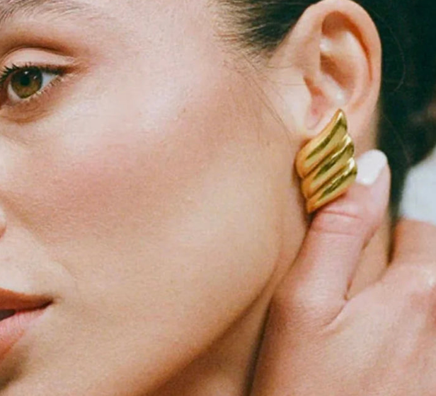 HoopLa - Aegean Button Earrings,Stainless Steel- Waterproof: Yellow Gold