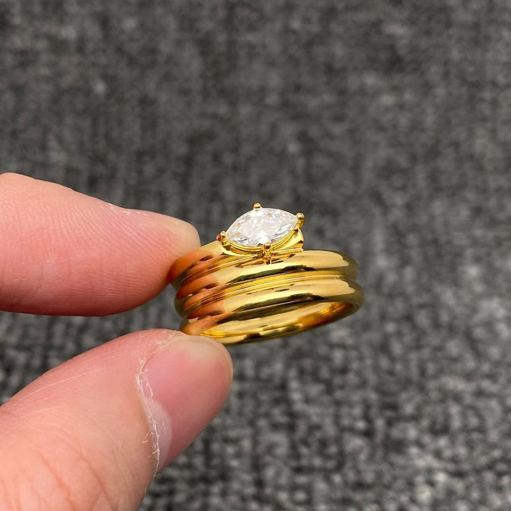 Horse Eye Shape CZ 18K Gold Plated Ring