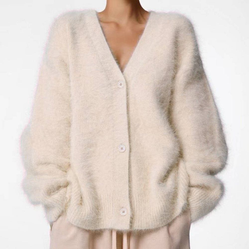 Beige Cozy Faux Mink Cardigan