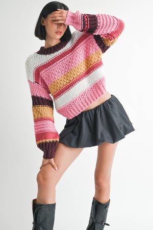Pink Striped Crop Sweater