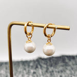 Round Pearl Charm Huggie Earrings