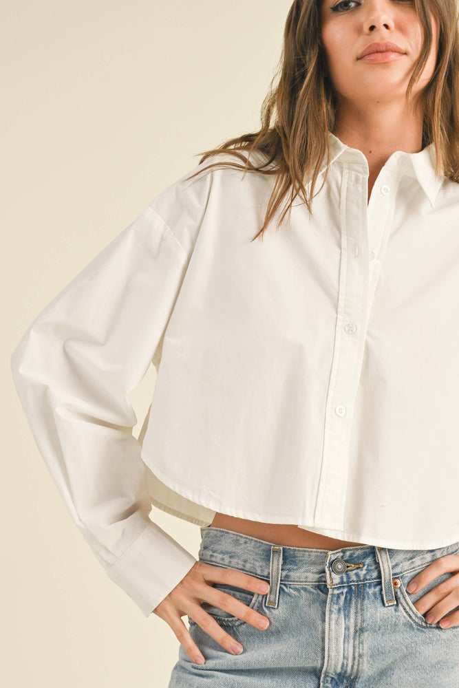 White Cropped Button Down