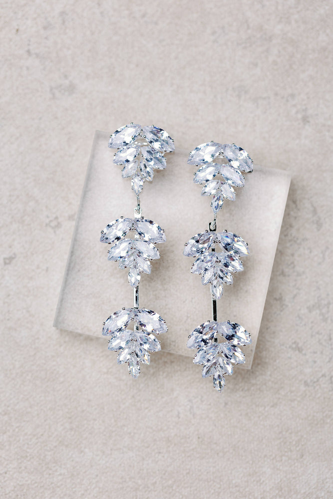 St Armands Designs of Sarasota - Silver Palm Diamond Drop Earrings