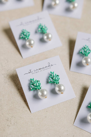 St Armands Designs of Sarasota - Pearl and Turquoise Coral Mini Statement Earrings
