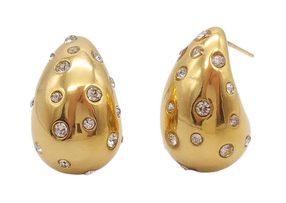 HoopLa - Icon Tear Drop-Stainless Steel and CZ: Yellow Gold